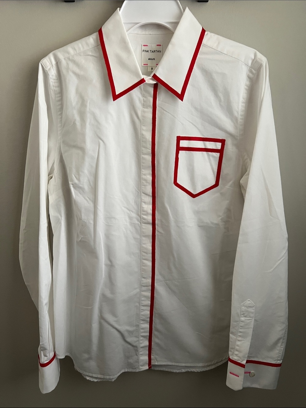 Pink Tartan White Shirt with Red Piping - Button-Down